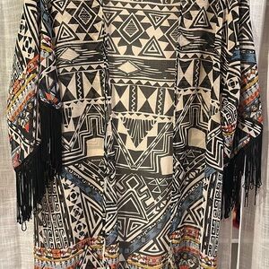 Geometric Patterned Kimono with Fringe